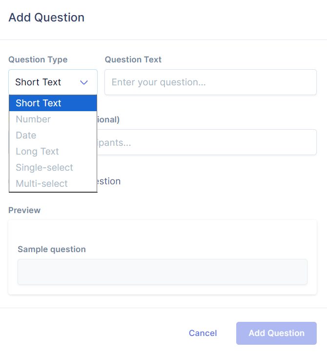 Types of questions you can add to your study