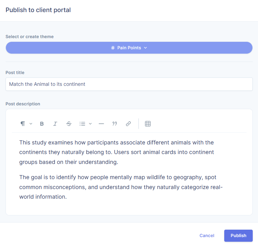Add a title and a description before publishing to client portal