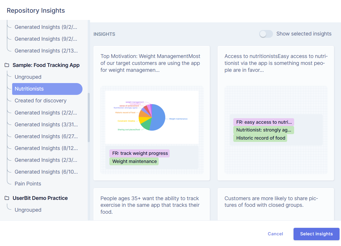 Select to insight you want to add to the persona