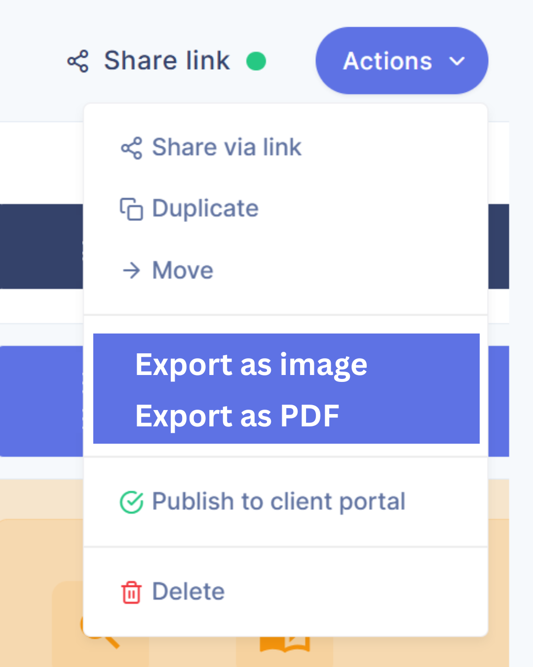 Export button in the journey map