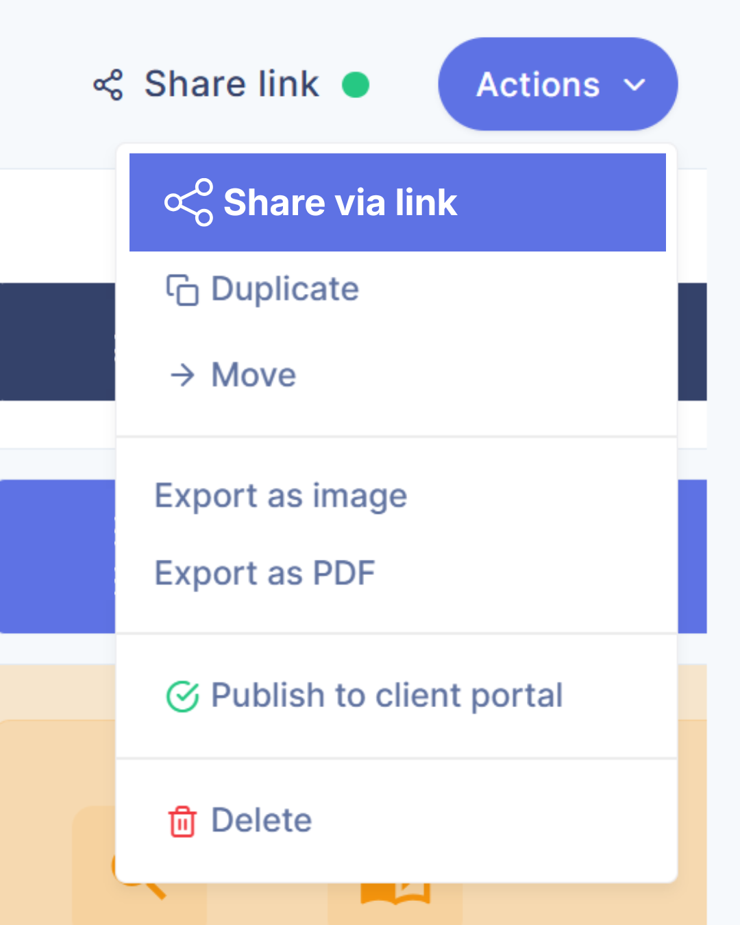 Share via link button in the journey map