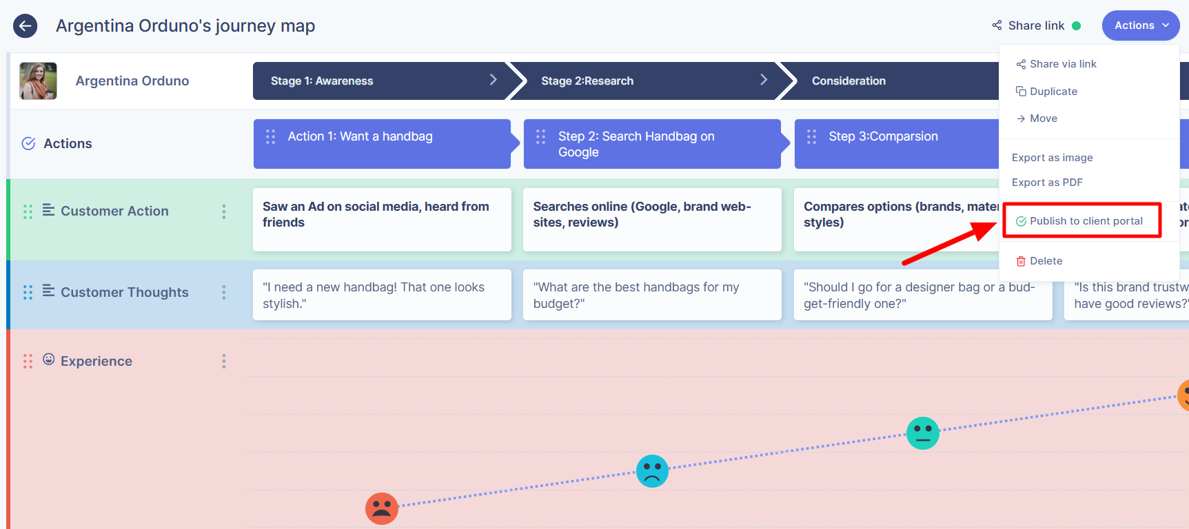 Publish button on journey map menu