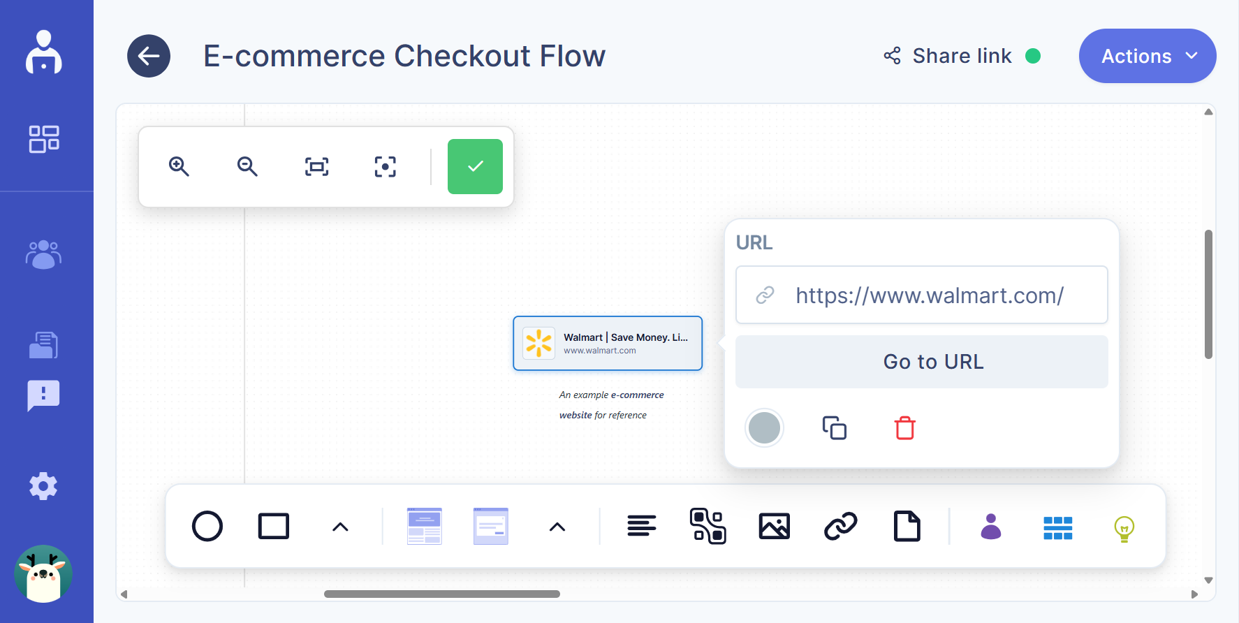 Link node on the canvas