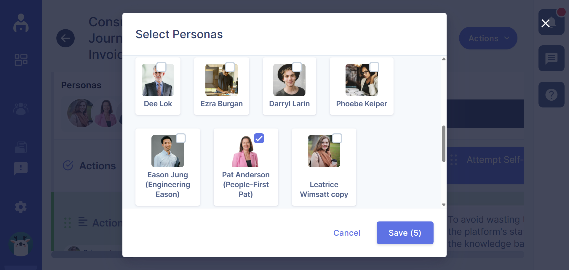 Select personas dialogue box