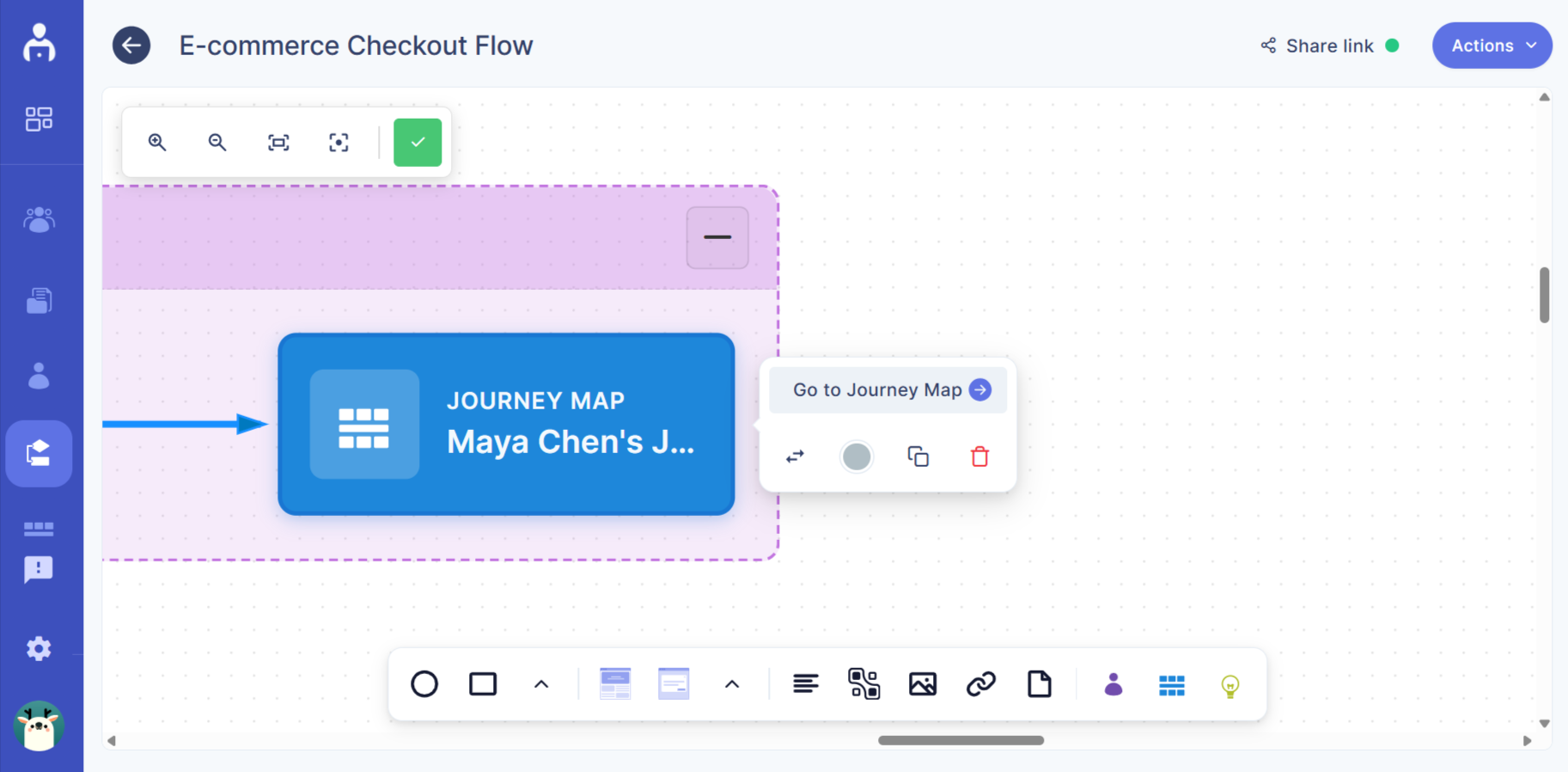 Journey map attached as a journey map node on the canvas