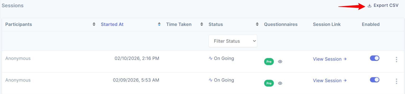 Export participants sessions