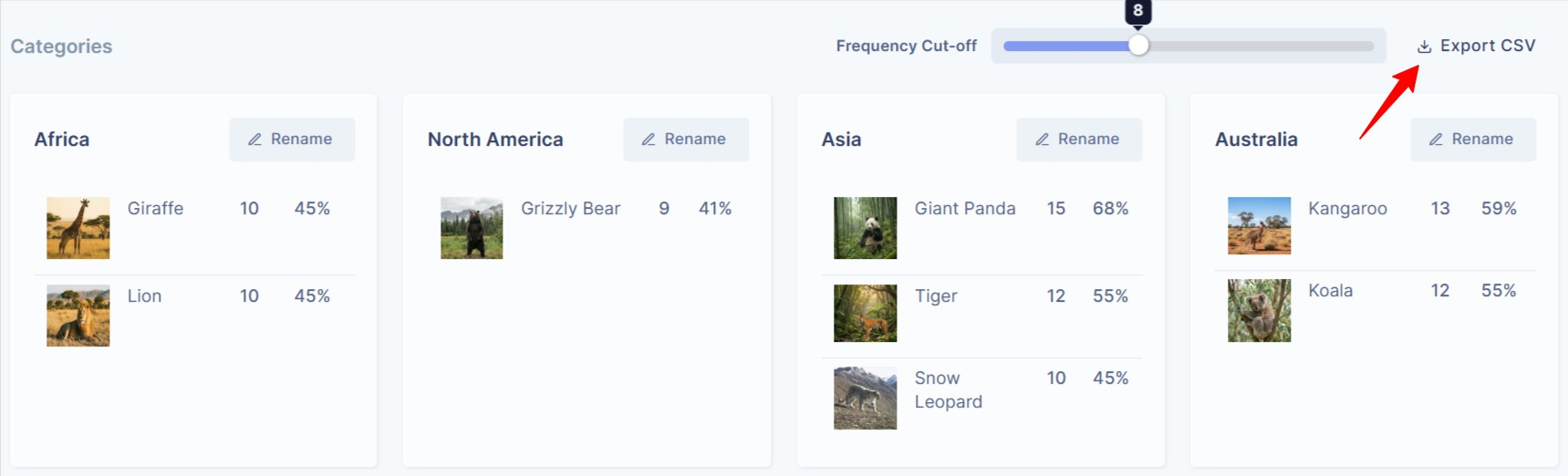 Export categories as CSV