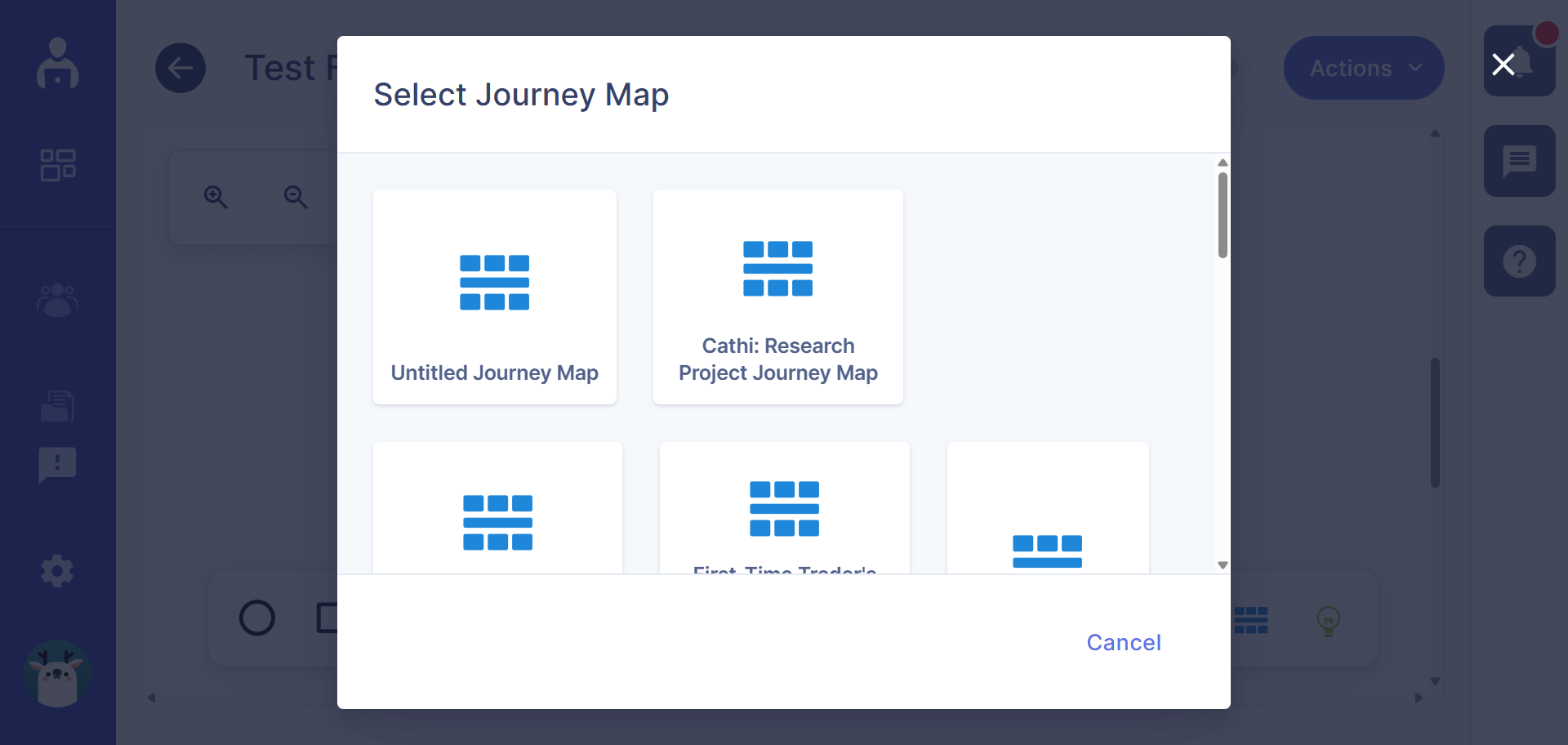 Select journey map dialogue box