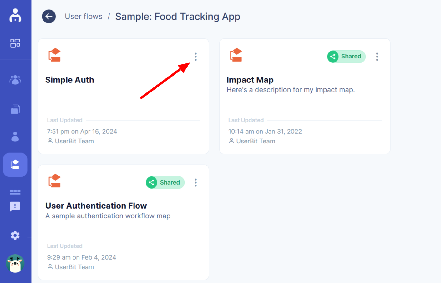 View of three-dot (⋮) menu of the flow diagram