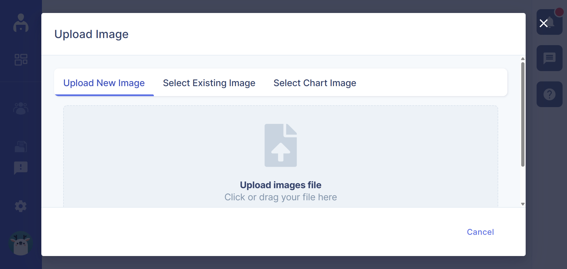 Upload image options in the flow diagram