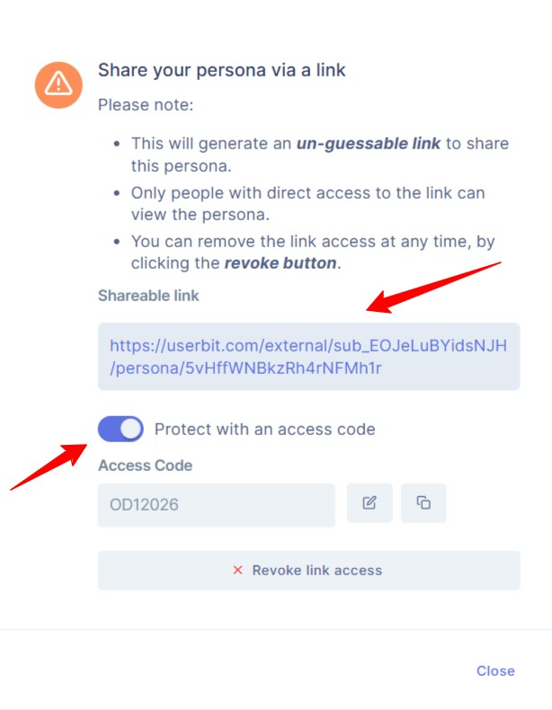 Generate link and option to protect it with an access code