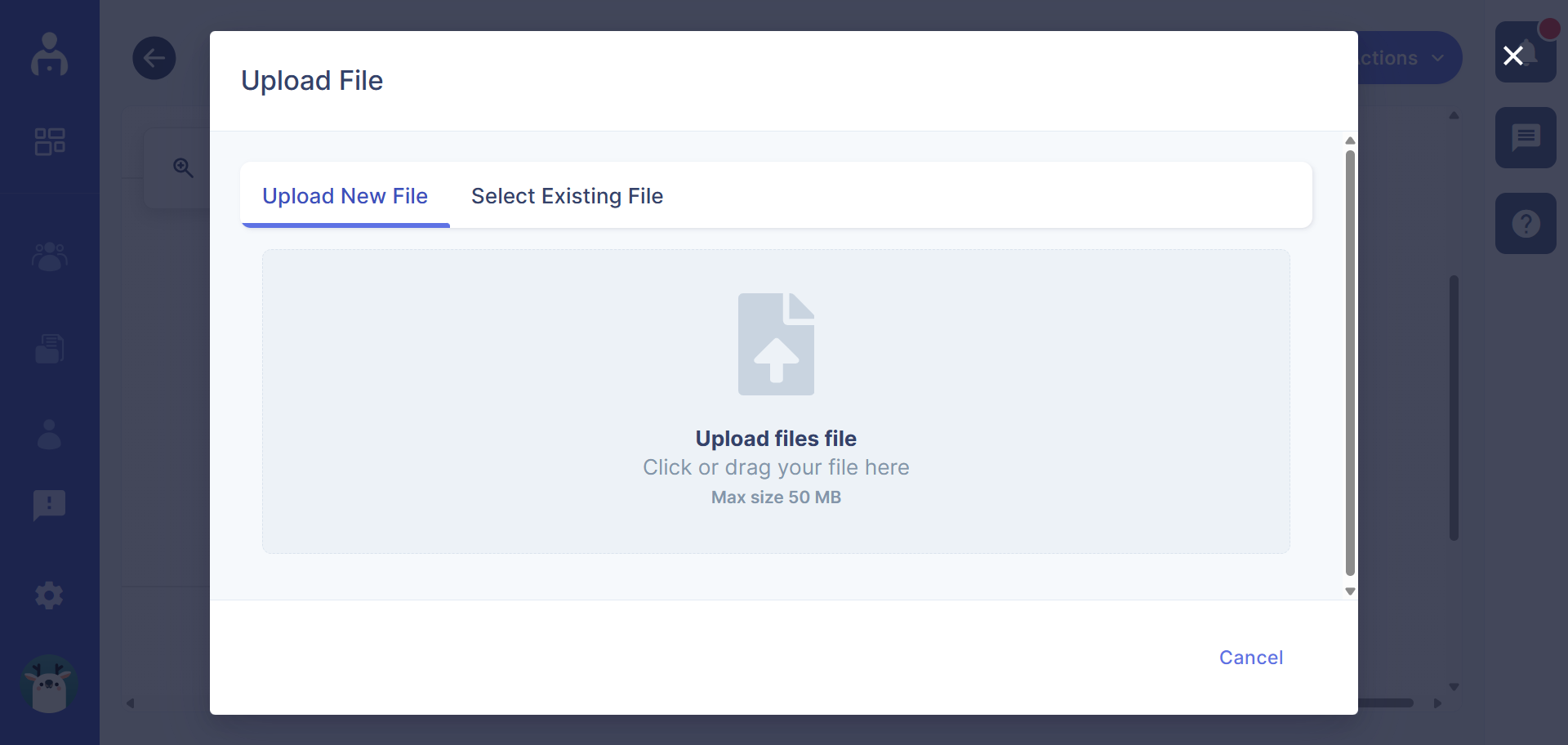 Upload file options in the flow diagram
