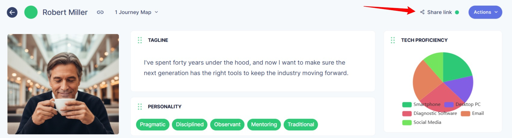 Share link button on the top-left corner