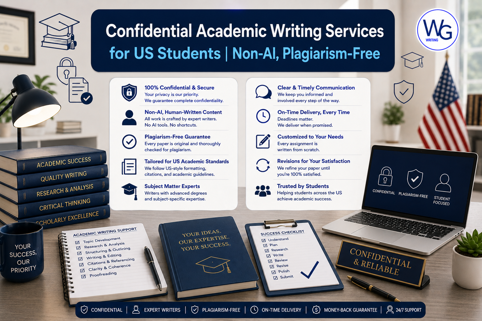 Confidential Academic Writing Services for US Students | Non-AI, Plagiarism-Free