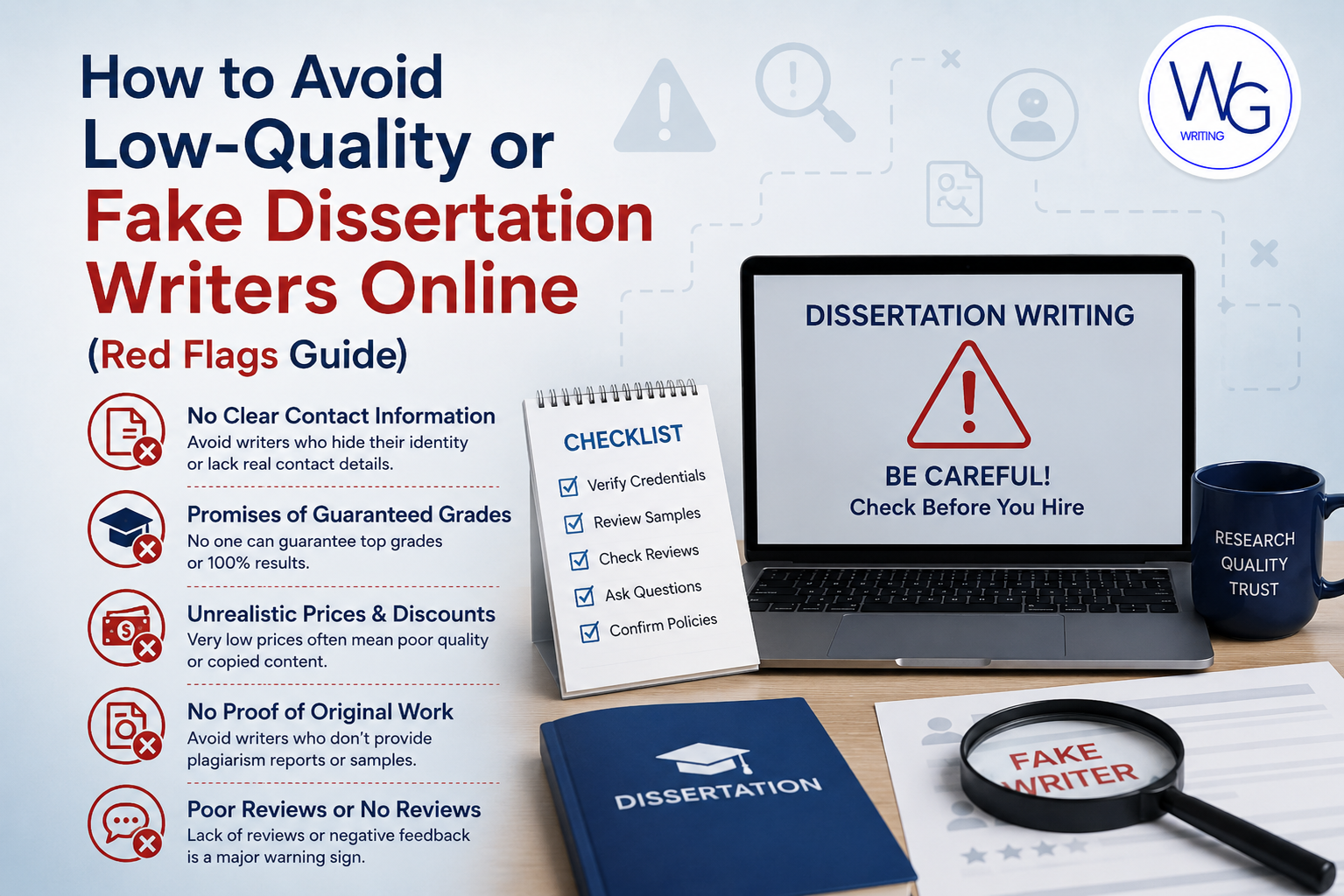 How to Avoid Low-Quality or Fake Dissertation Writers Online (Red Flags Guide)