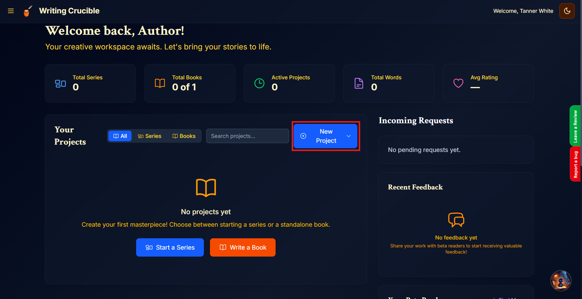 Author Dashobard New Project Highlight.png