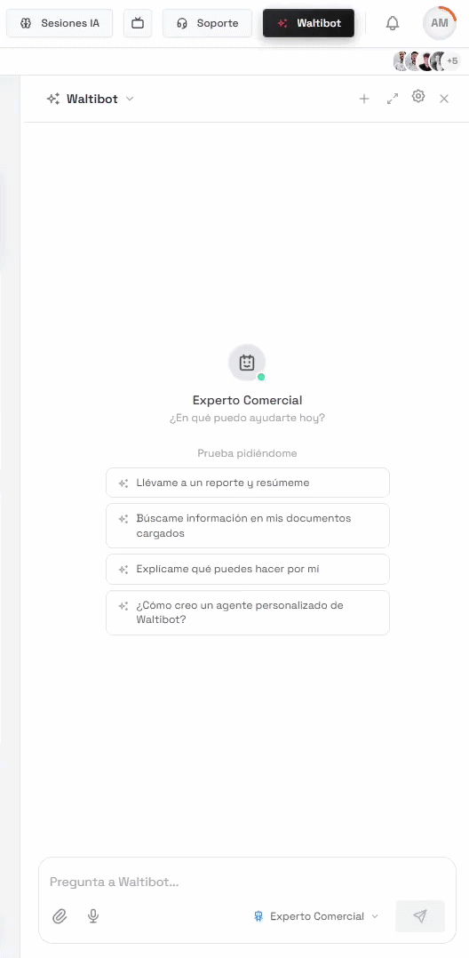 Waltibot genera un ticket de soporte desde el panel lateral