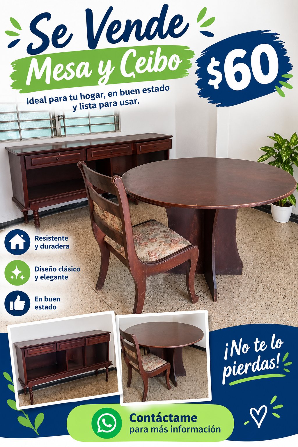 Mesa y ceibo de madera buena marron