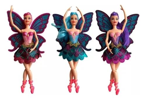 Muñeca articulada de hada bailarina de ballet con temática de mariposa