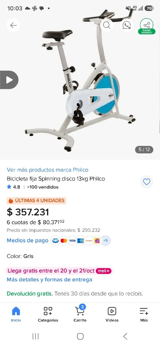 Bici fija philco en muy buen estado