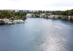 The lagoon surrounded by limestone rocks