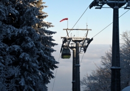 Wagon reaching the top station in winter