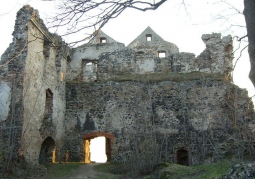 The highest part of the castle ruins at sunset