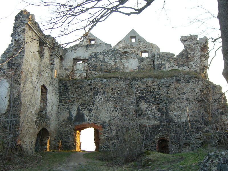 The highest part of the castle ruins at sunset