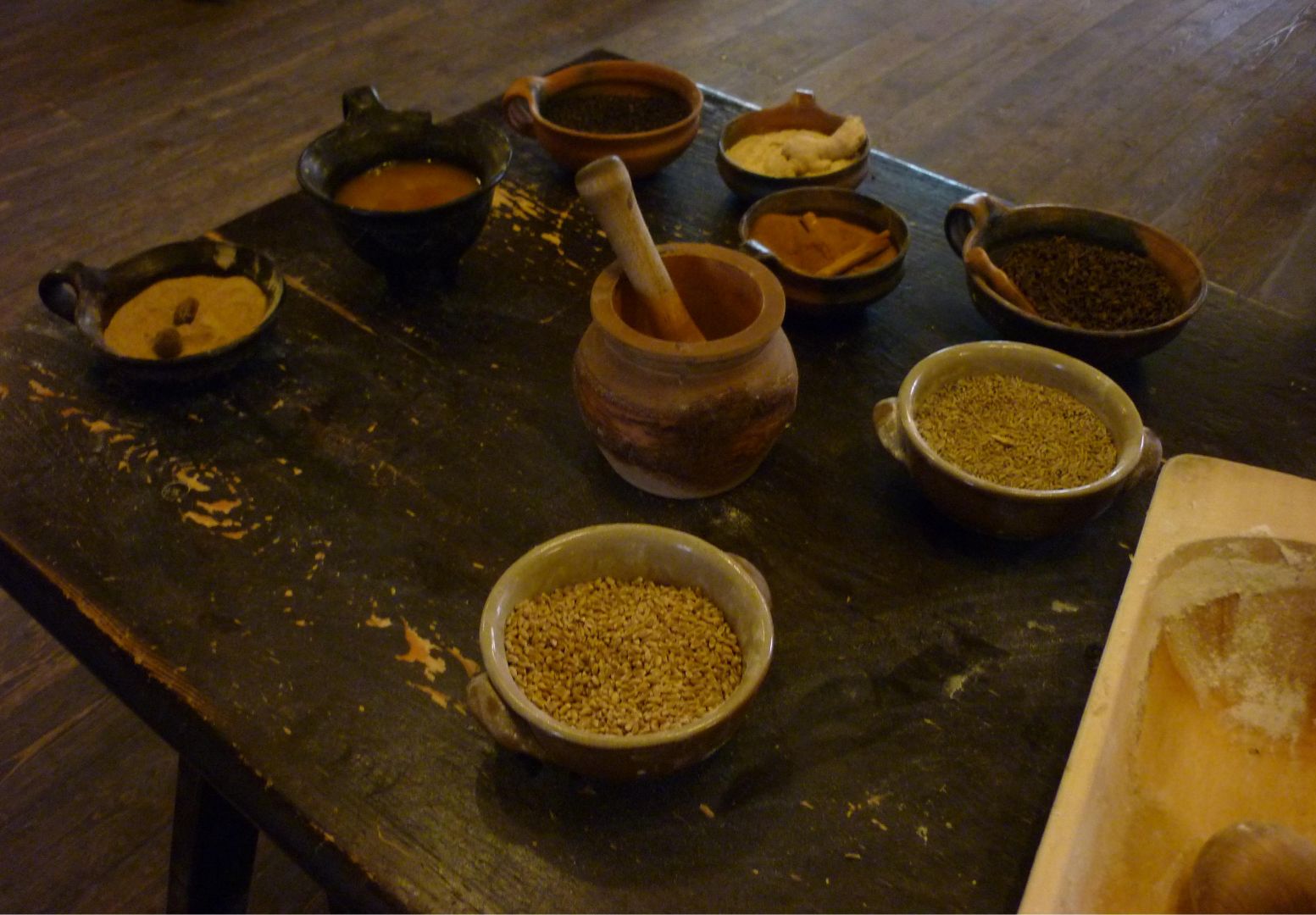 Dishes and traditional spices for making gingerbread