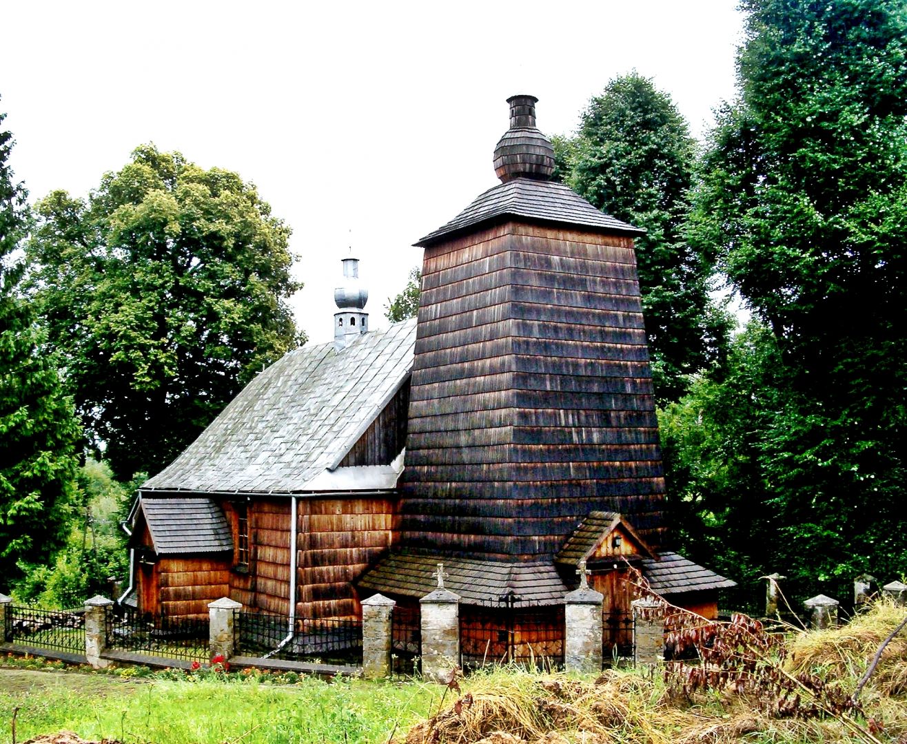 Wooden church building in summer