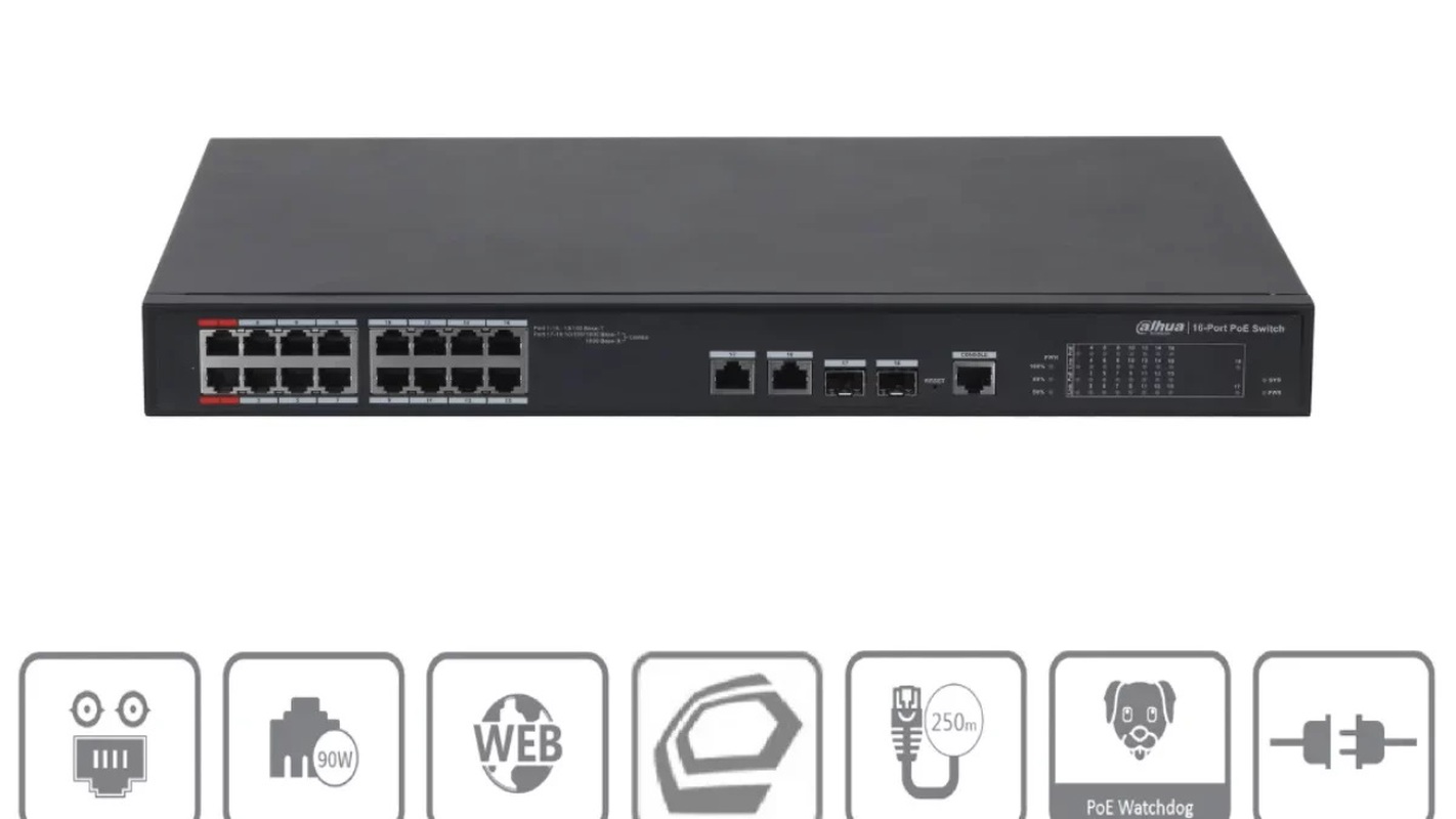16-port 100 Mbps + 2-port Gigabit Managed PoE Switch