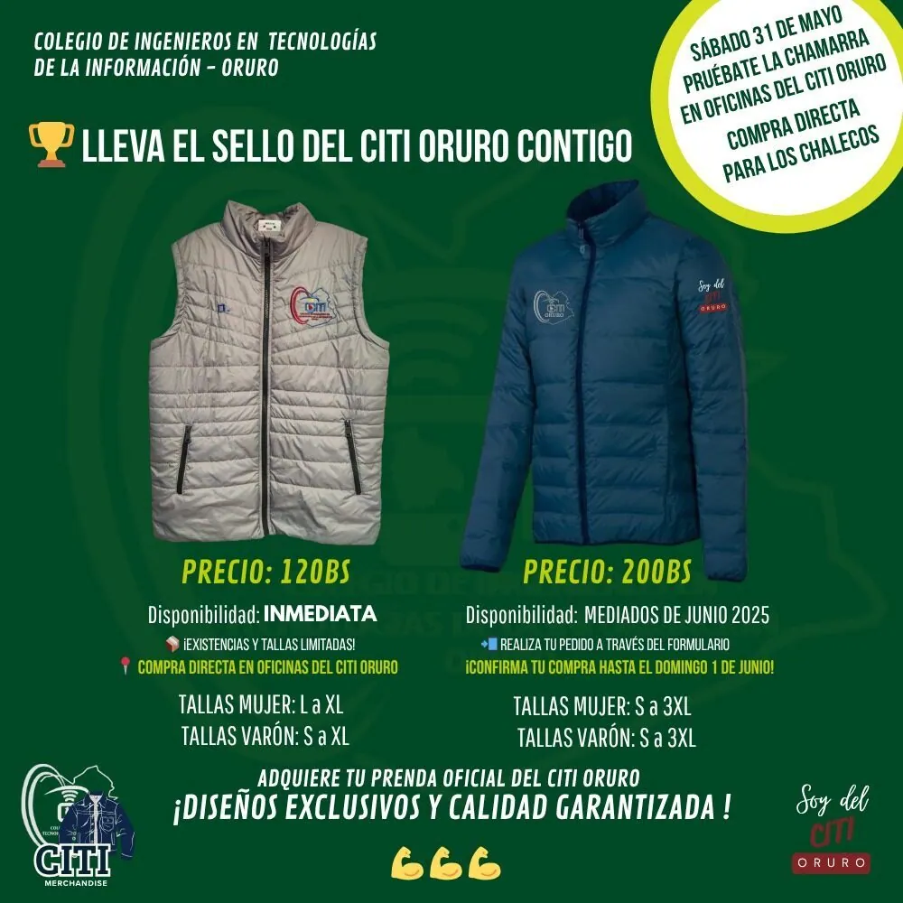 ¡Adquiere tu chaleco o chamarra institucional del CITI Oruro!