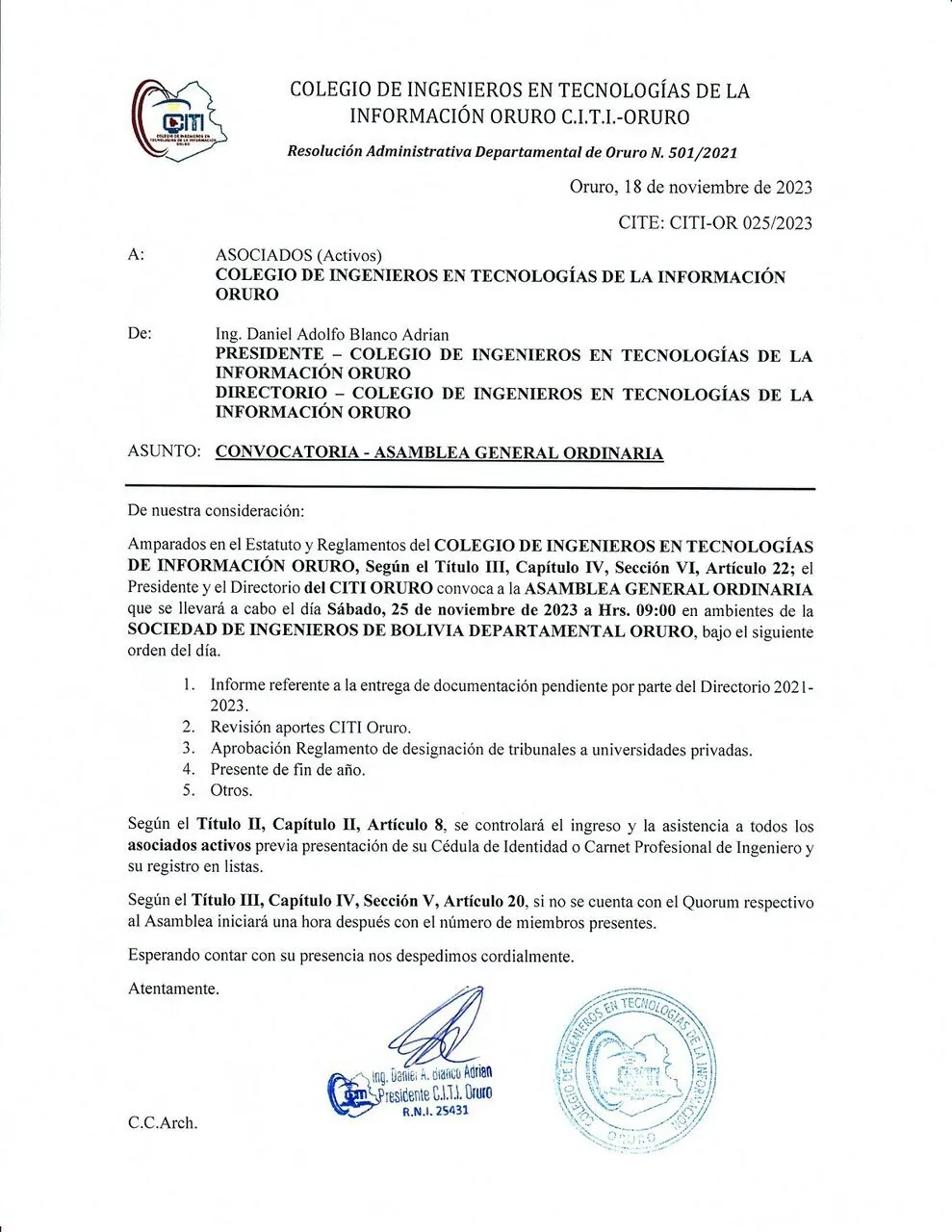 Asamblea General Ordinaria - 25 de noviembre 2023