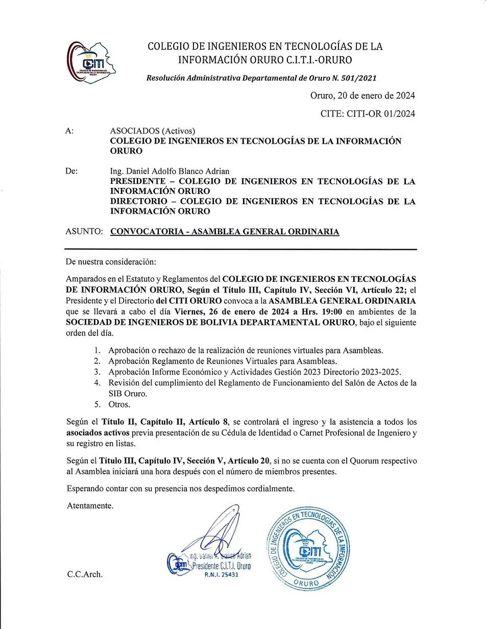 Asamblea General Ordinaria - 26 de enero 2024