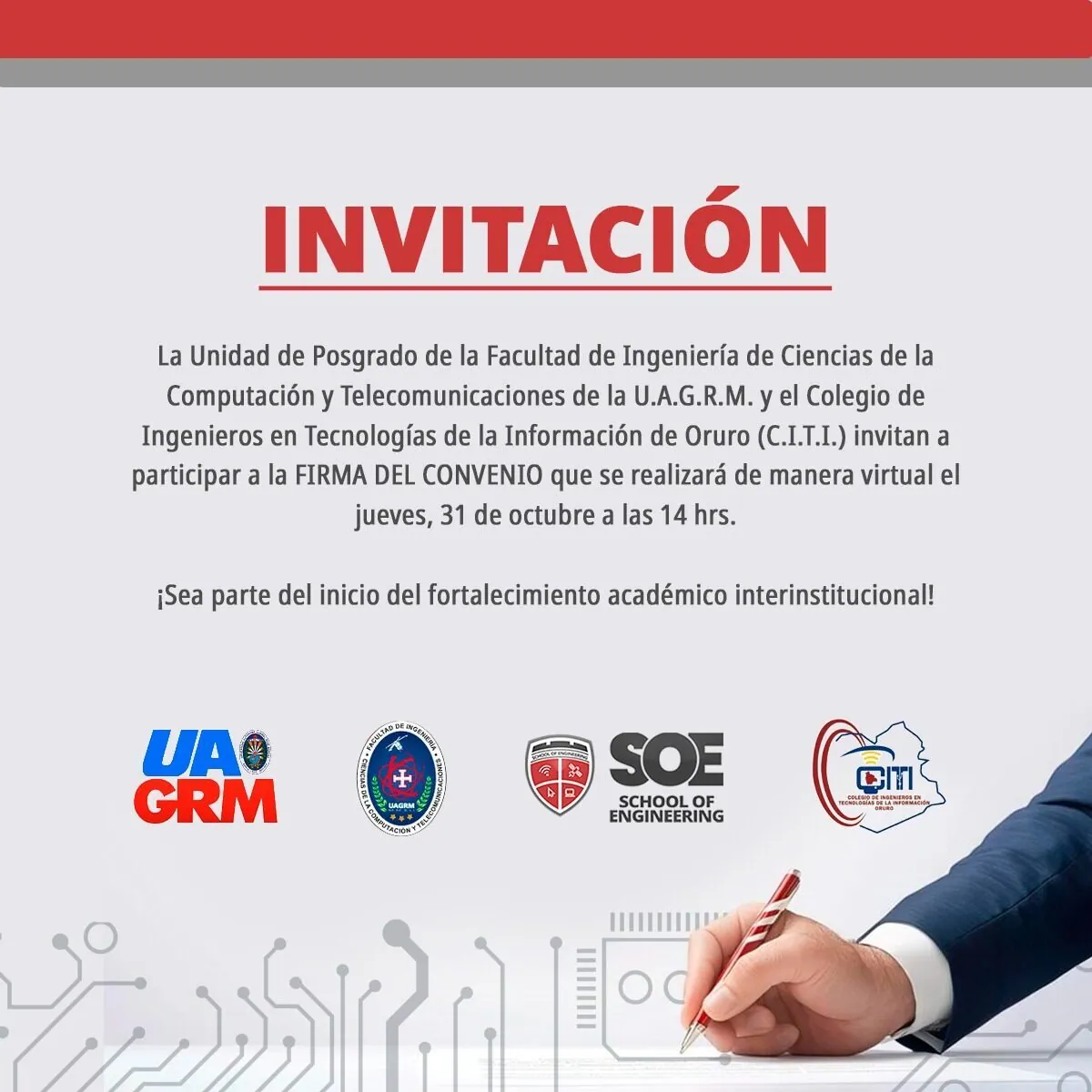 Convenio Facultad de Ingeniería en Ciencias de la Computación y Telecomunicaciones de la UAGRM – Octubre 2024