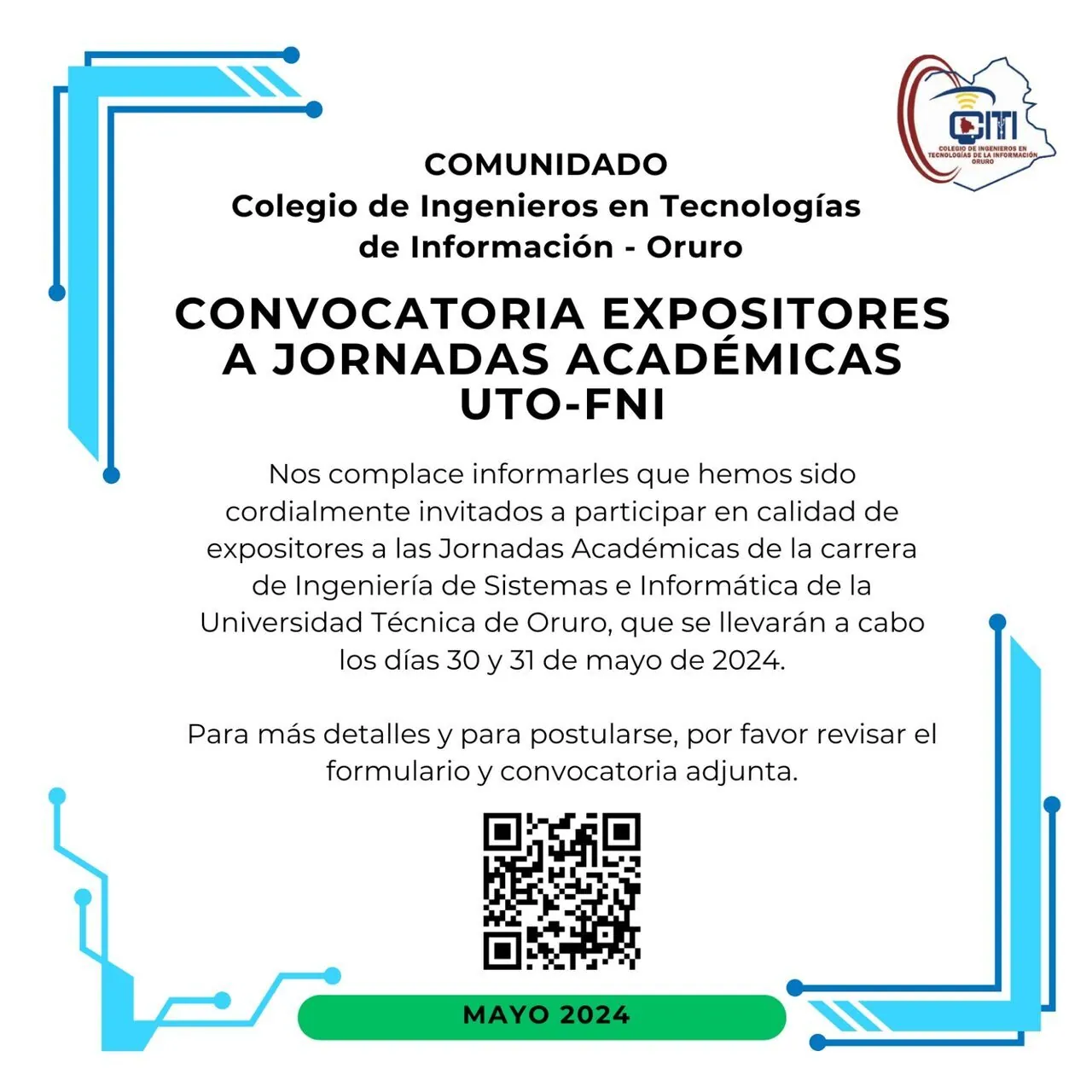 Convocatoria Expositores Jornadas Académicas UTO-FNI