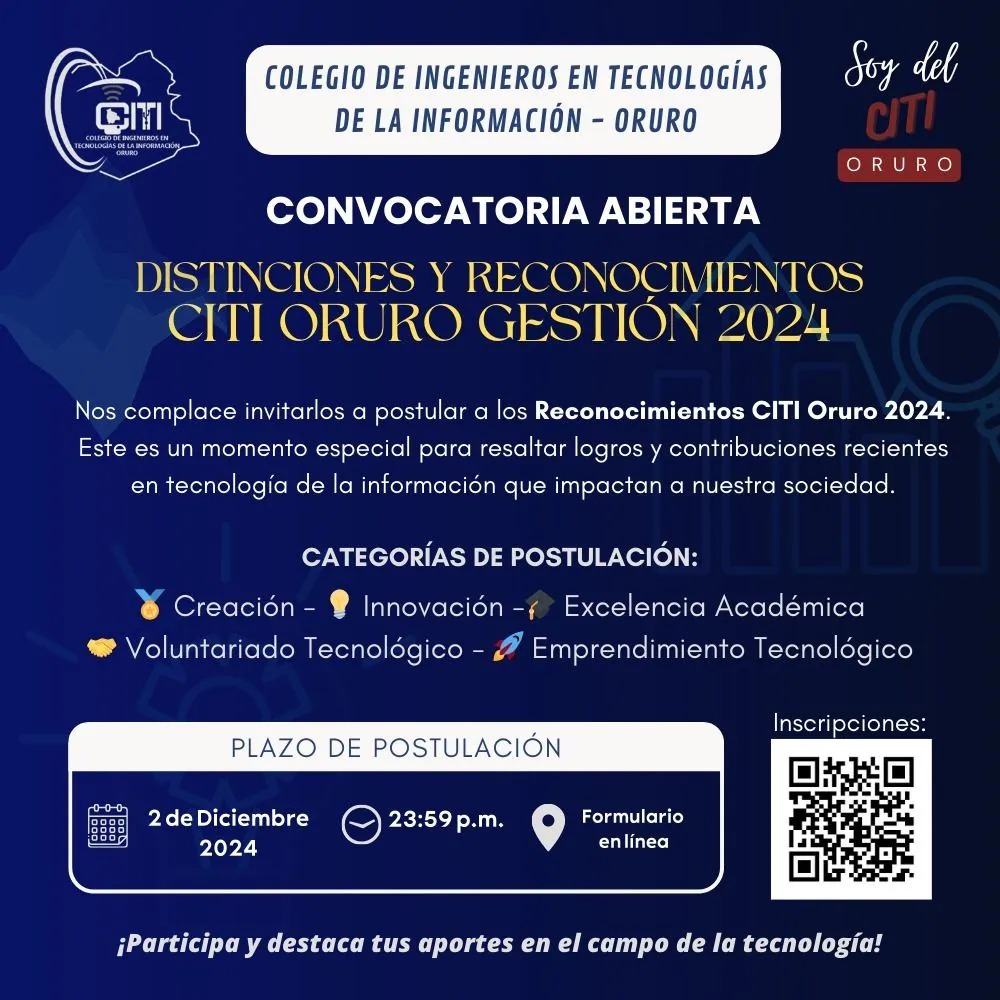 Convocatoria para Distinciones y Reconocimientos CITI Oruro 2024