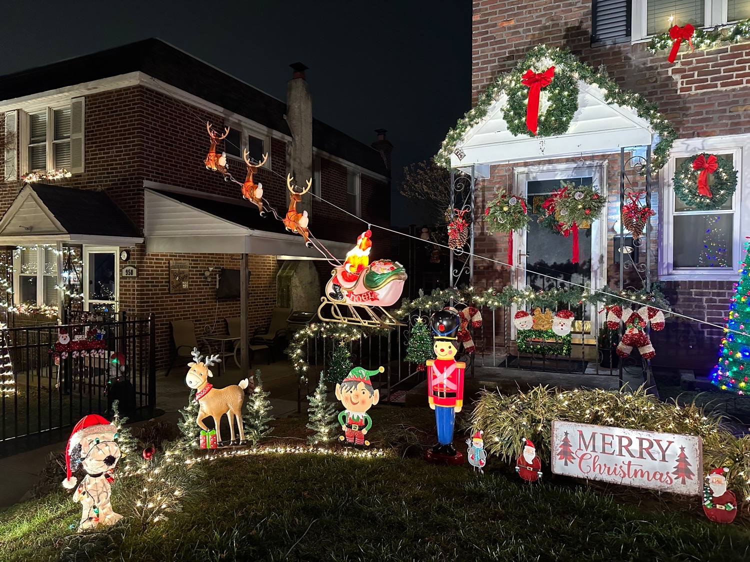 Rudolph in Flight, Christmas lights in Drexel Hill, PA (photo 1)