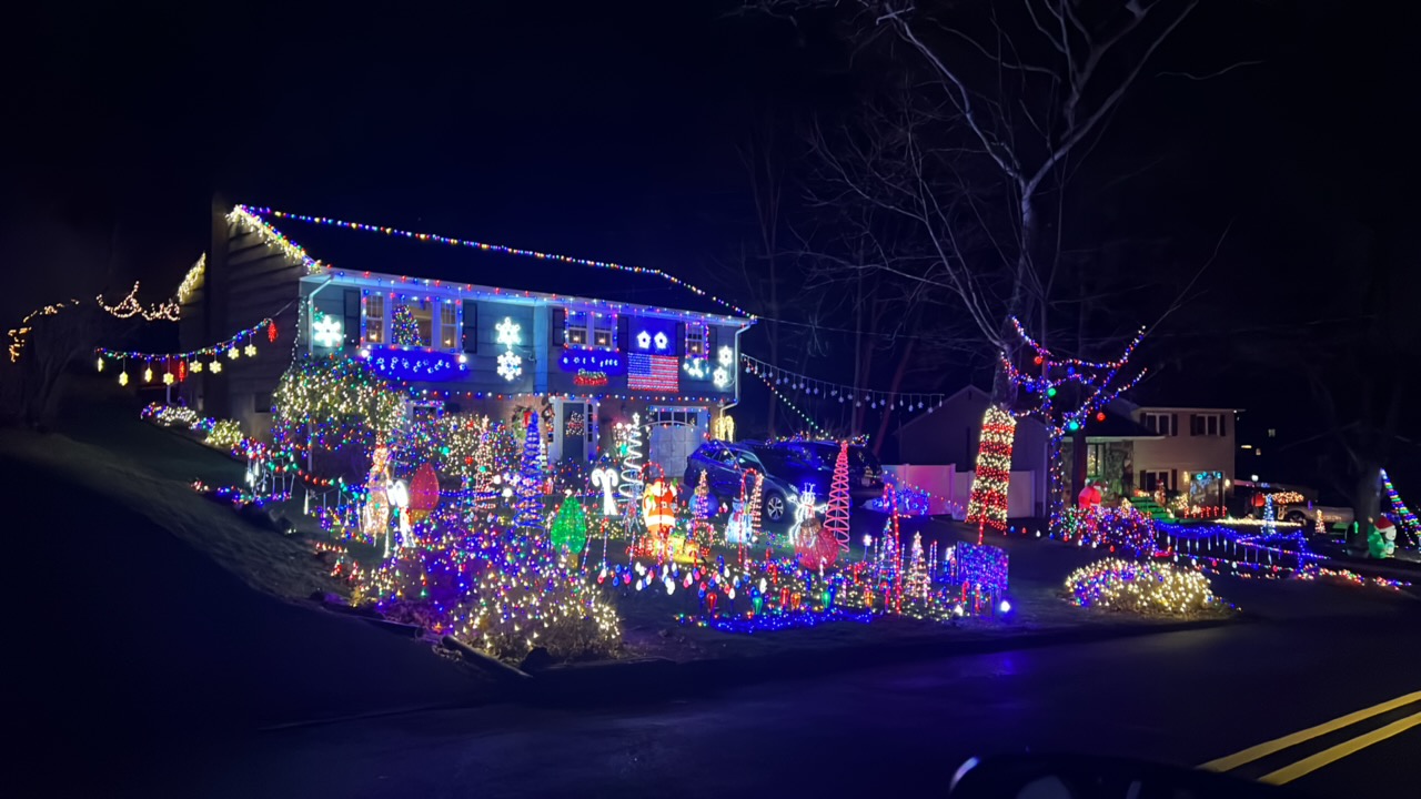 red white and blue, Christmas lights in Oakland, NJ (photo 1)