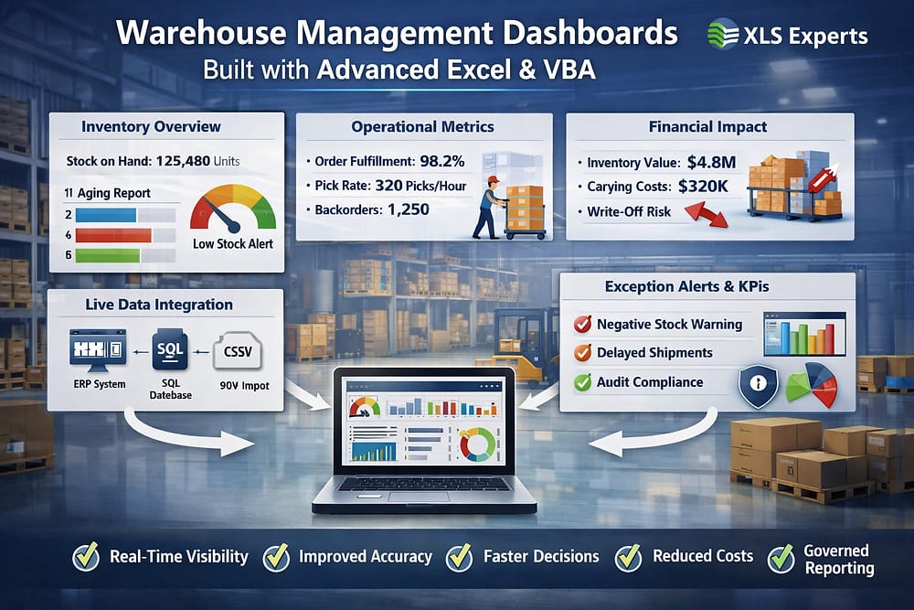 Warehouse Management Dashboards Built with Advanced Excel and VBA for Enterprise Operations in New Zealand