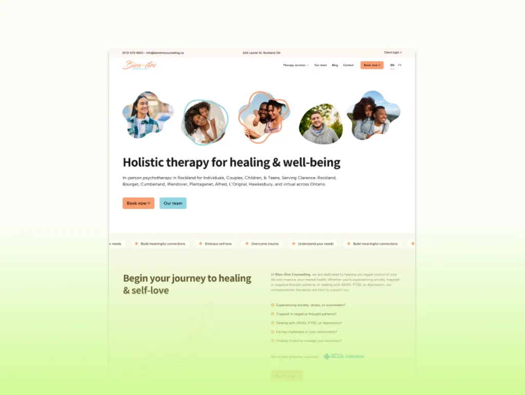 Example of a one page website layout