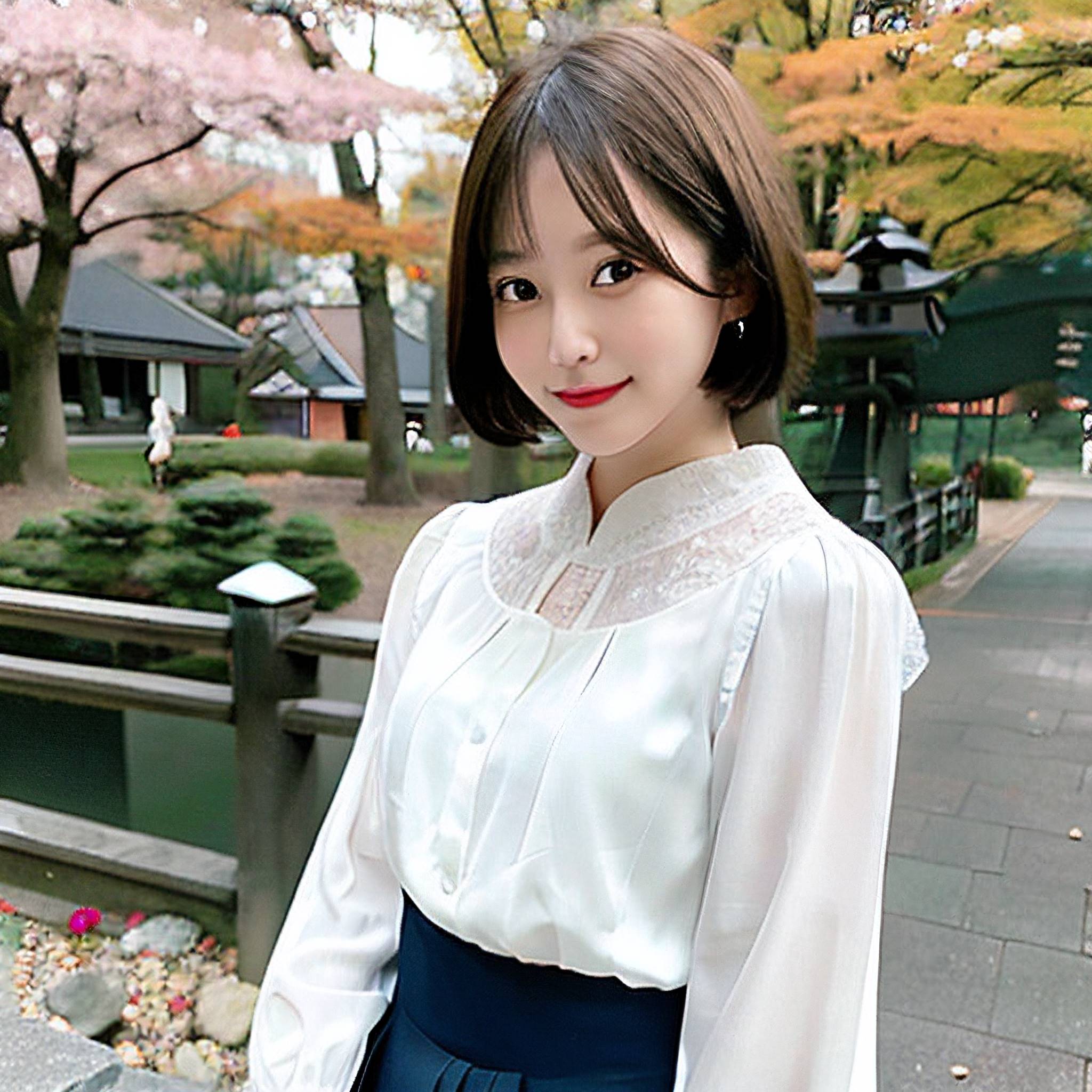 a woman in a white dress standing next to a tree 