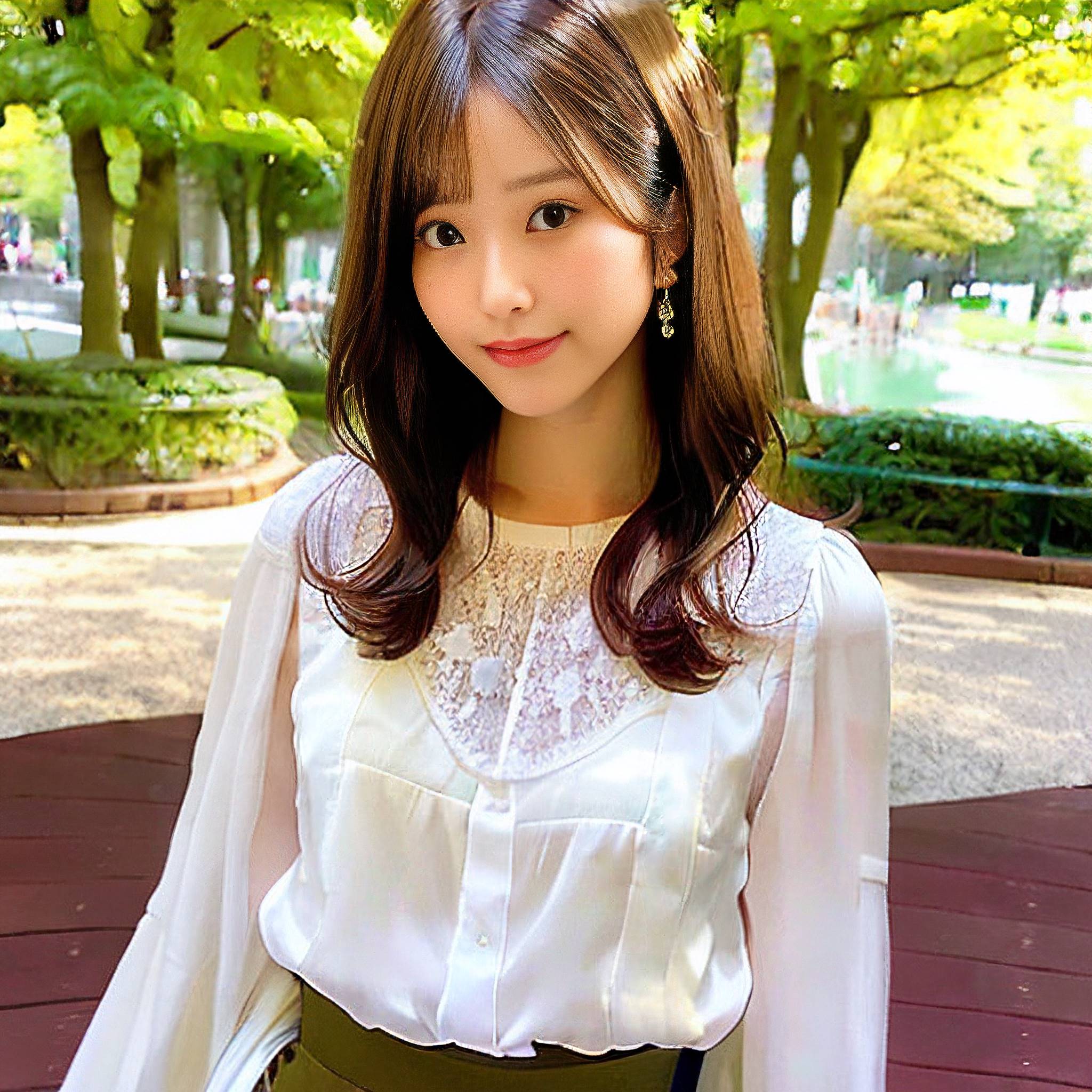 a woman in a white dress is posing for a picture 