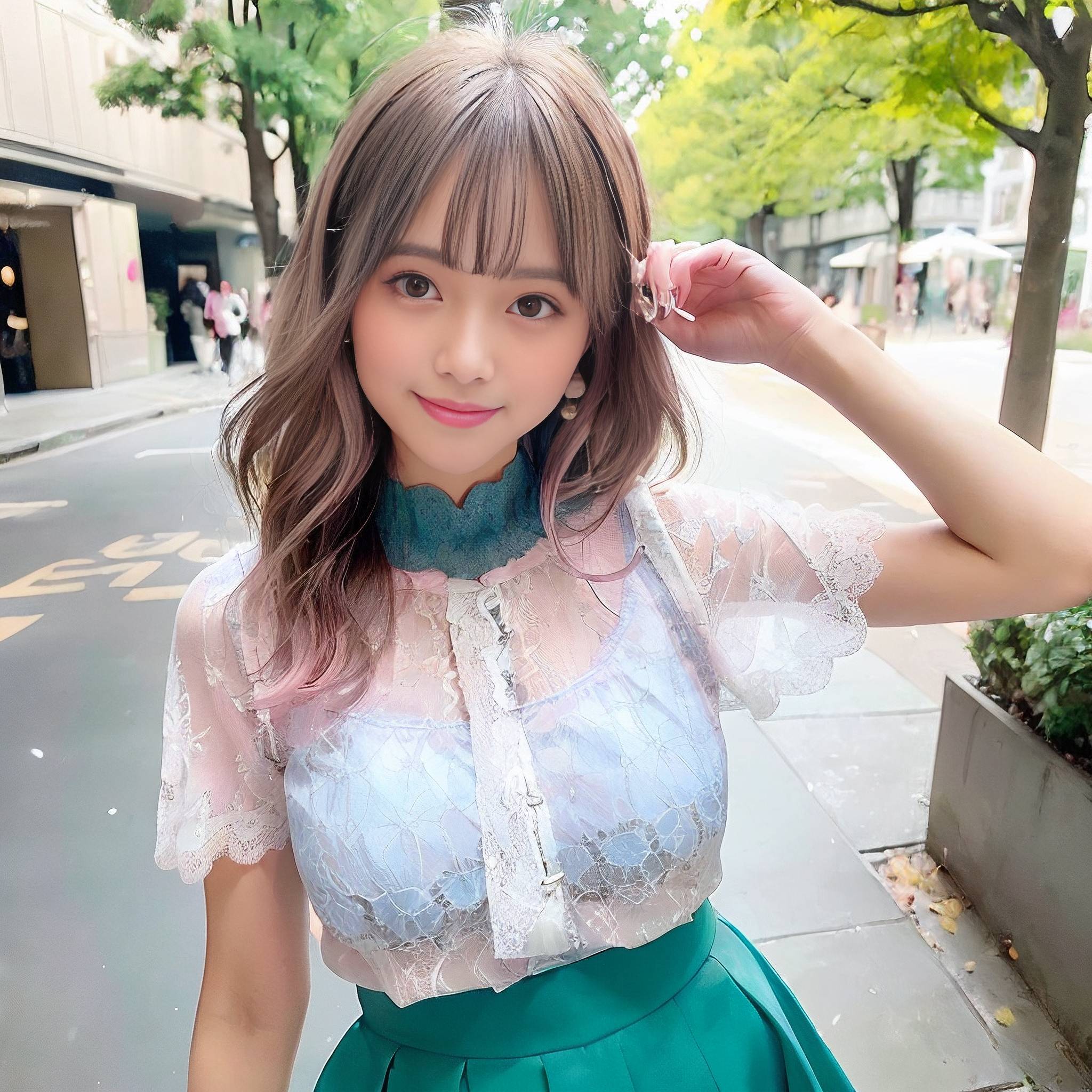a young woman in a pink dress holding a pink flower 