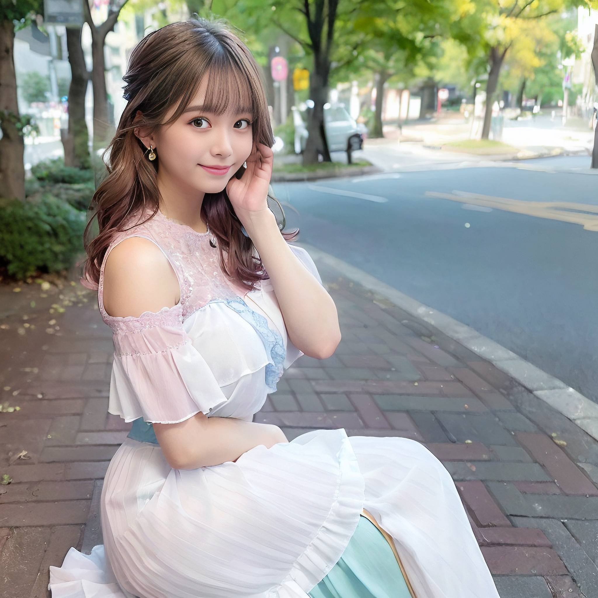 a woman in a pink dress talking on a cell phone 