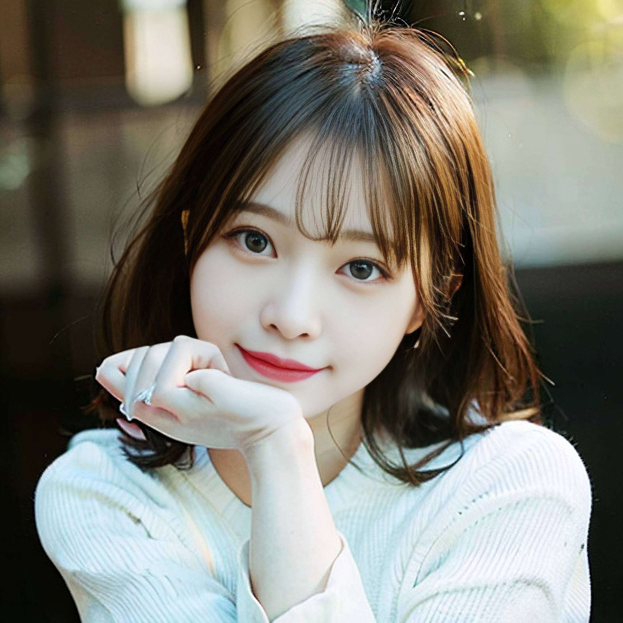 a woman is smiling while holding a cell phone 