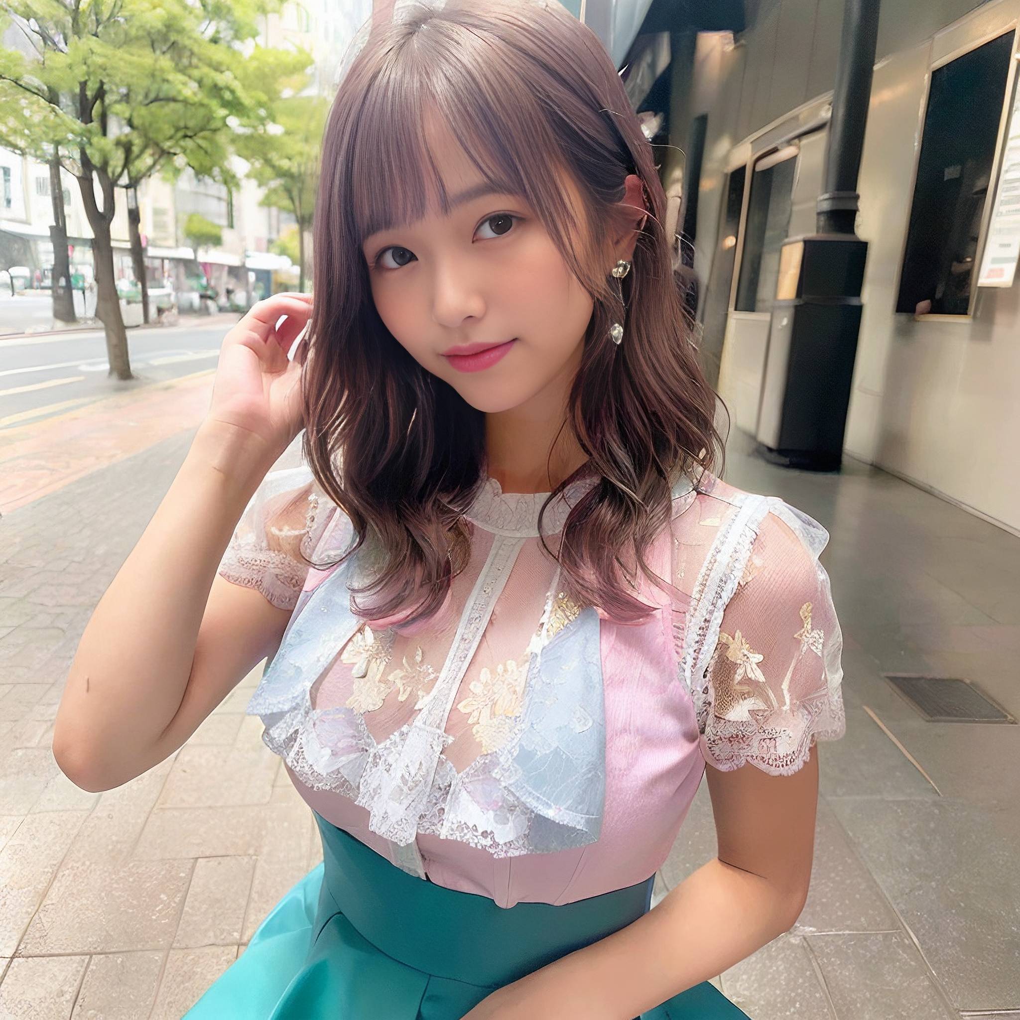 a young girl in a pink dress holding a pink flower 