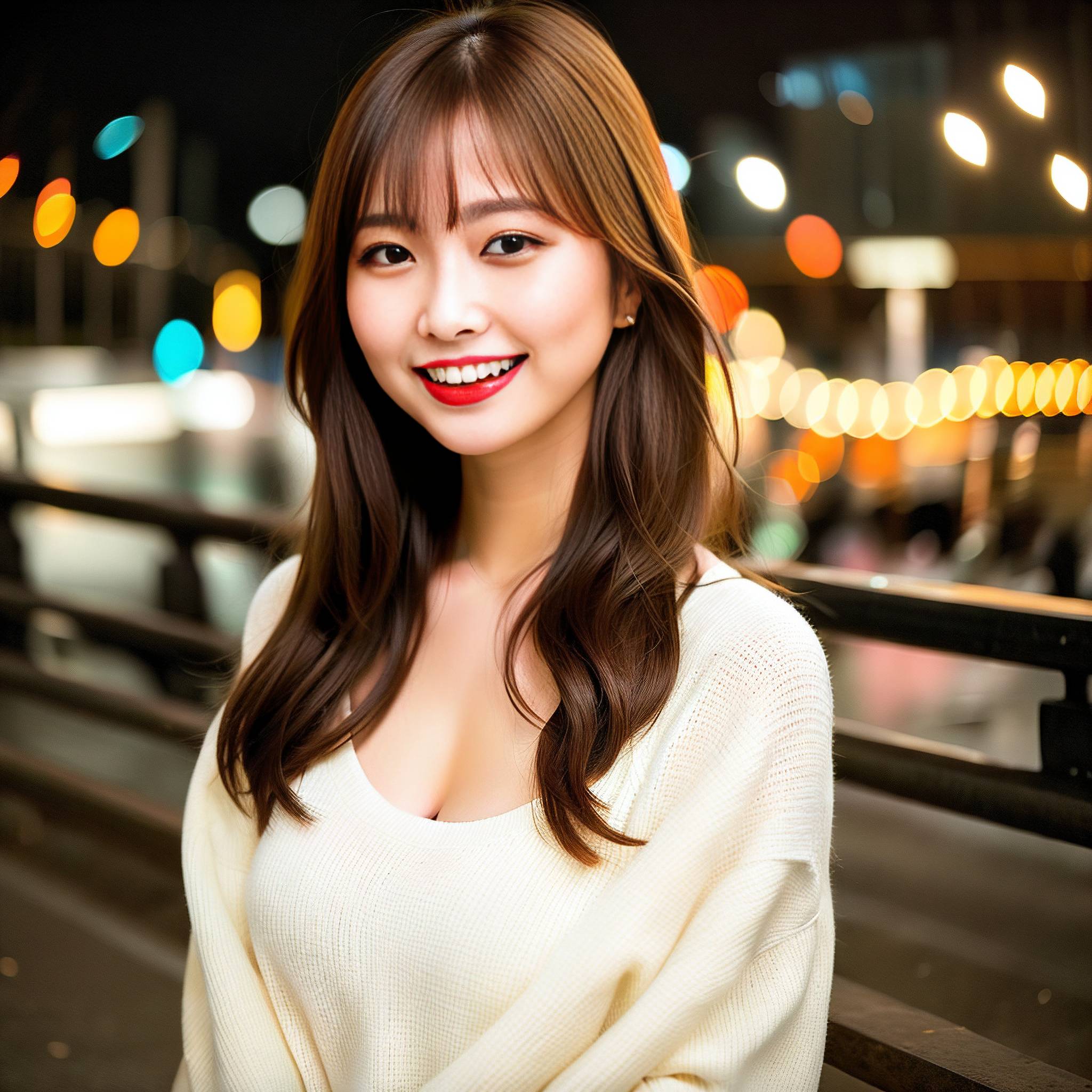 a woman in a white dress smiling at the camera 