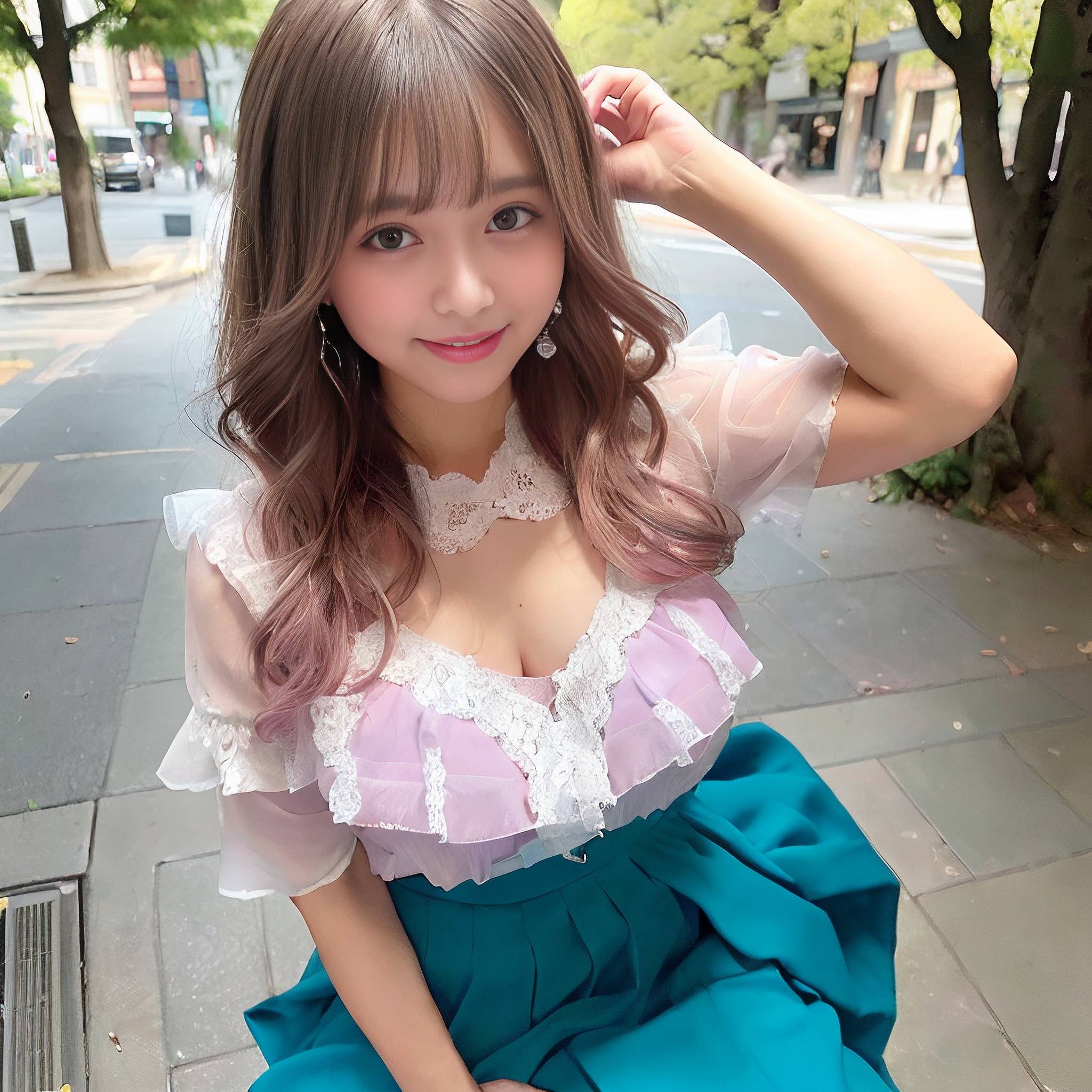 a woman in a pink dress holding a pink flower 