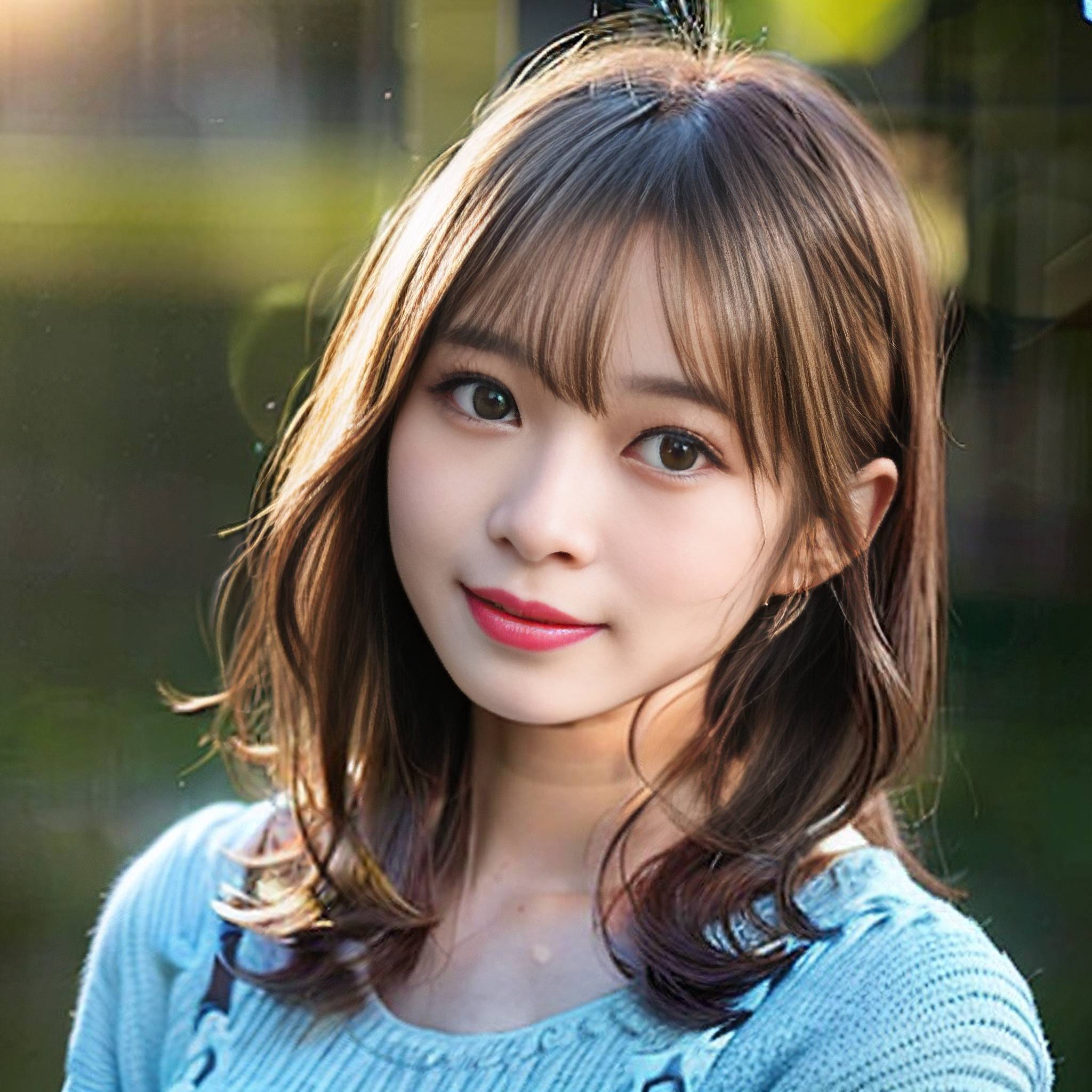 a young woman is smiling while looking at the camera 